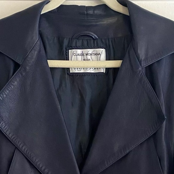 Vintage Claude Montana Blue Leather Jacket Size 44 8 10 - Picture 2 of 7